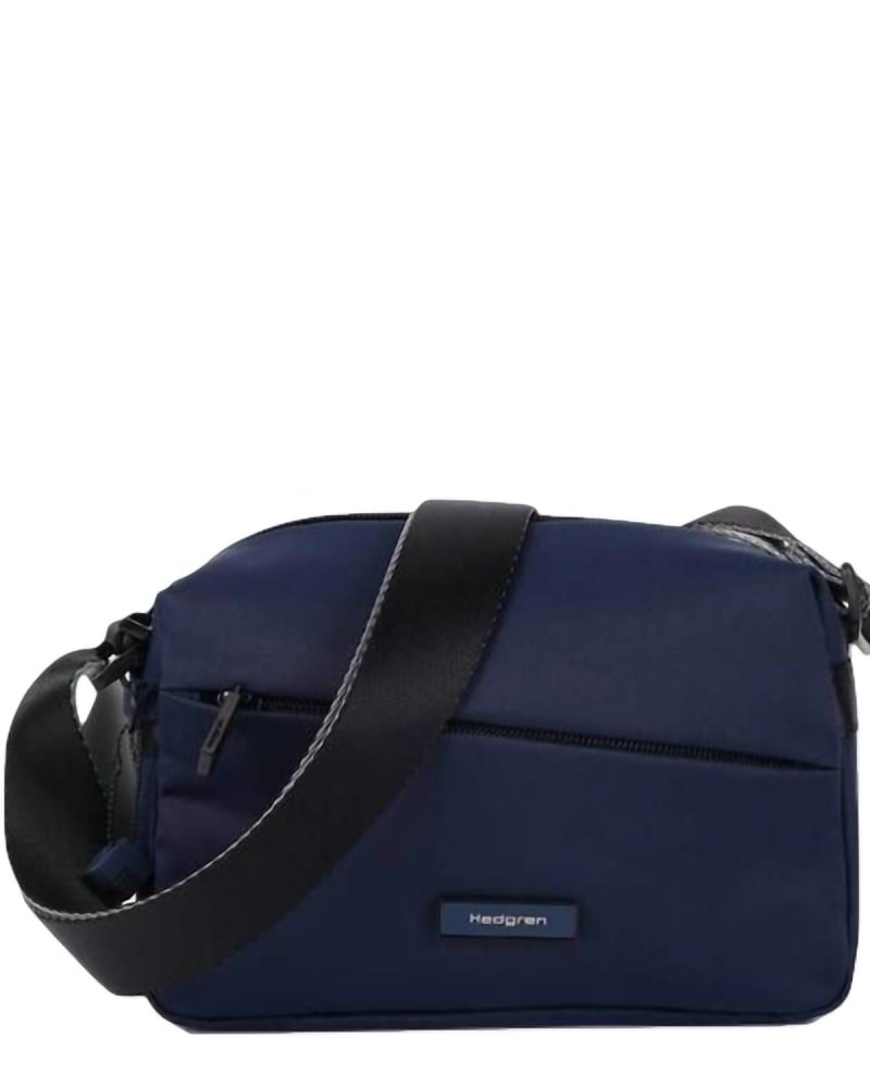 Front of a size O/S Neutron Small Crossbody in Navy Cosmos in Navy Cosmos by Hedgren. | dia_product_style_image_id:329573